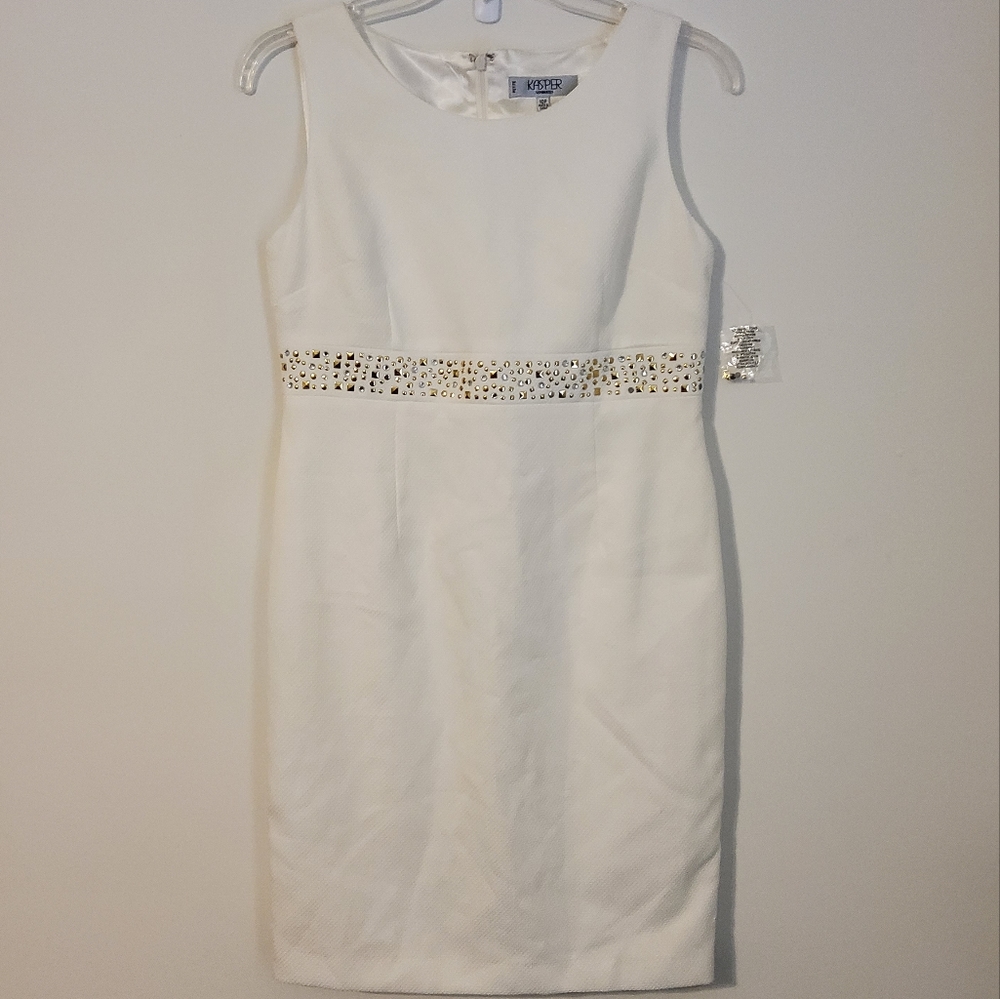 NWOT! Kasper White Sleeveless Sheath Dress Round Neckline Size 10P